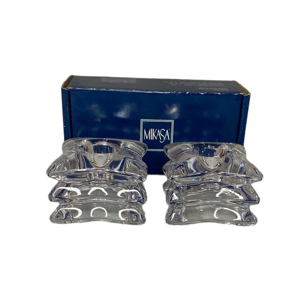 MIKASA "Carina" T9930/339 Pair of 1.75" Clear Square Candle Holders WITH BOX!